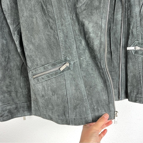 NEW 100% Genuine Suede Leather Dennis Basso Washable Leather Moto Jacket Small - Picture 6 of 11